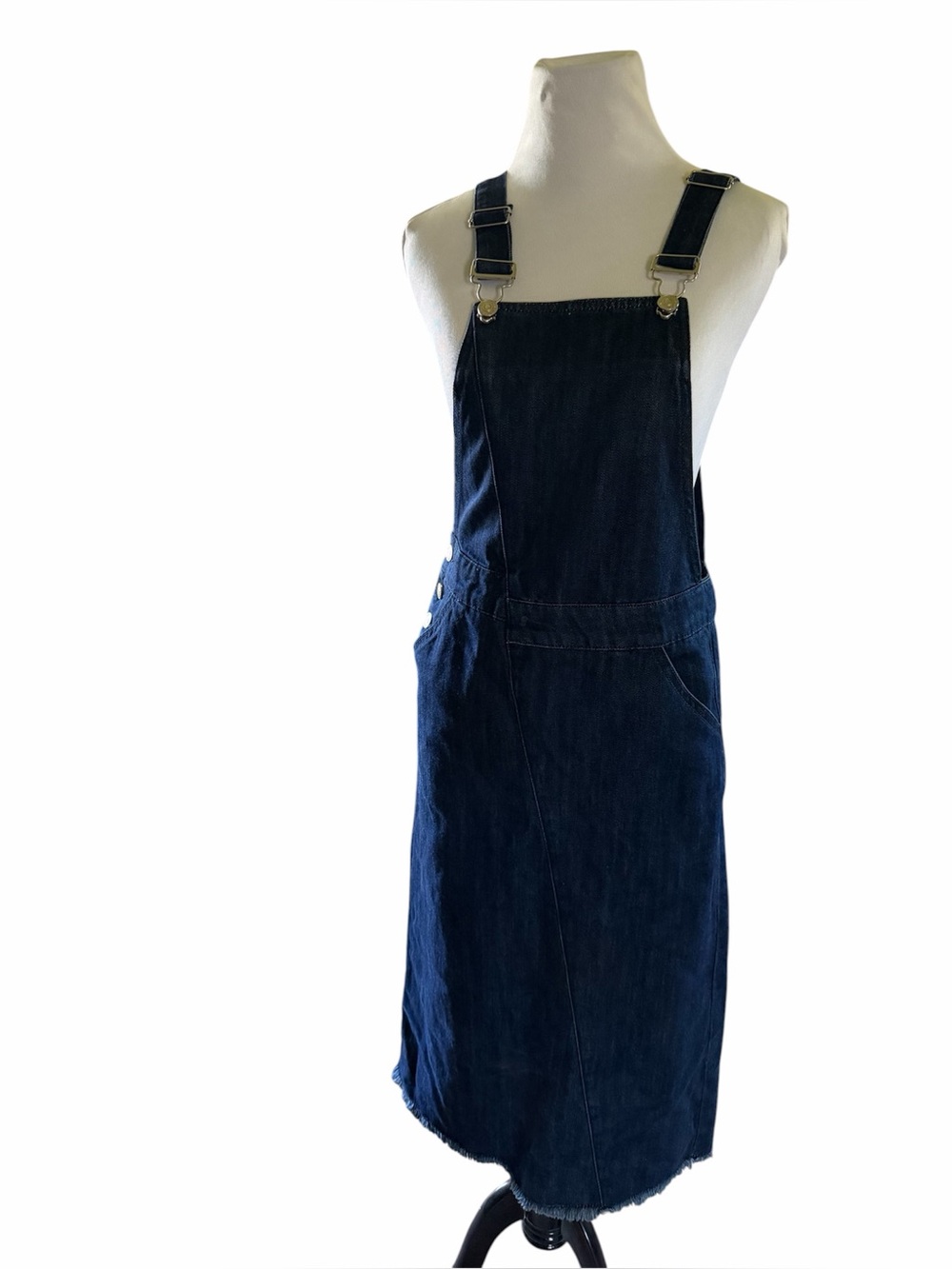 Vintage Dark Denim Overall Pinafore Dress XS asymmetrical, raw edge Y2K grunge